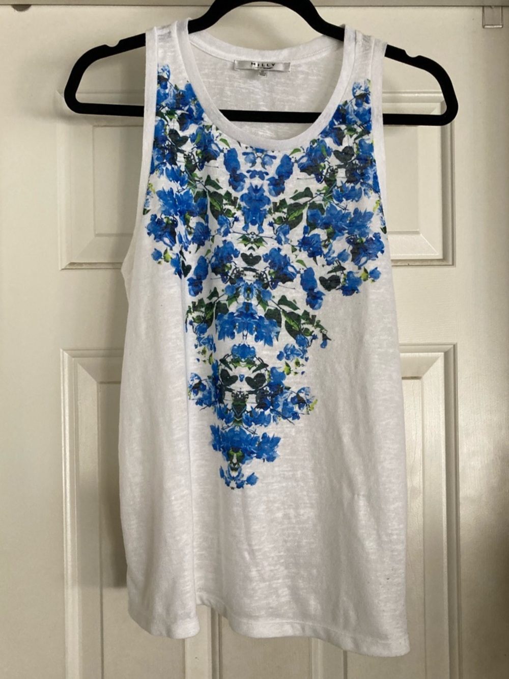 Sleeveless White Tank with Blue Floral Print by Milly for Design National